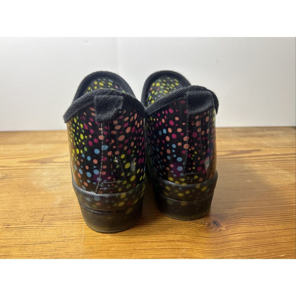 Corkys Women’s Rubber Rain Ankle Boots RAINBOW-Colored Polka Dot, Size 8